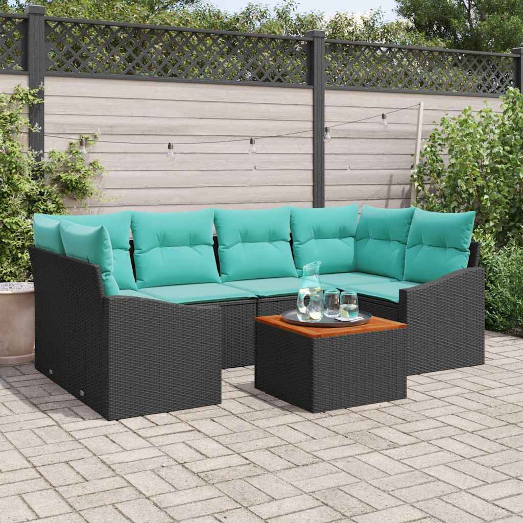 Ensemble de canapé de jardin 7 pc Noir polyrotin