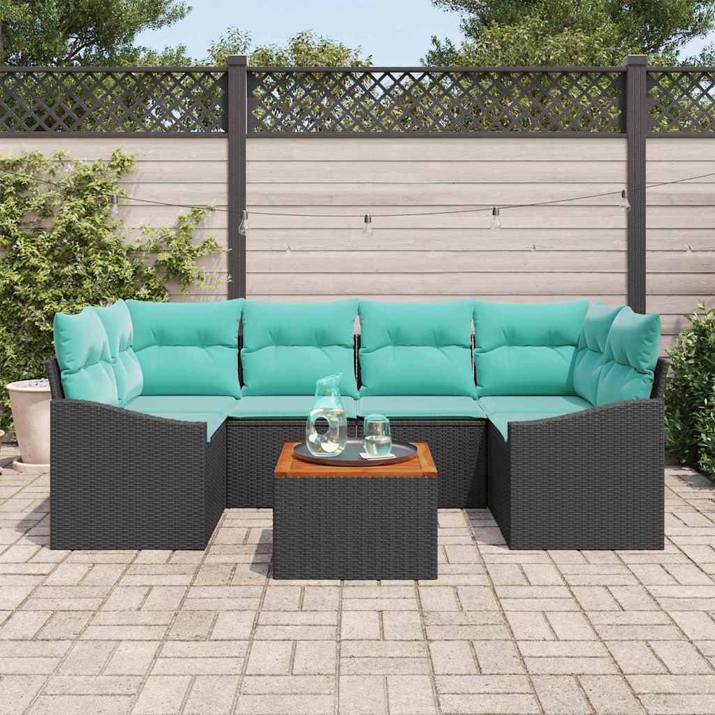 Ensemble de canapé de jardin avec coussin 7 pcs Noir polyrotin