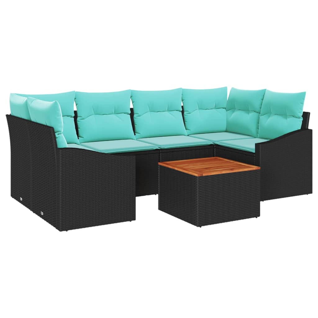 Ensemble de canapé de jardin avec coussin 7 pcs Noir polyrotin
