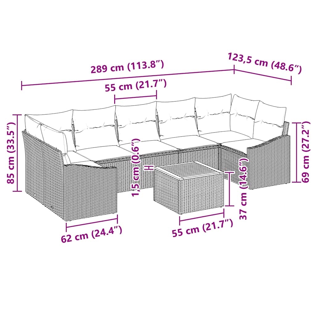 Ensemble de canapé de jardin avec coussin 8 pcs Noir polyrotin - XIOS