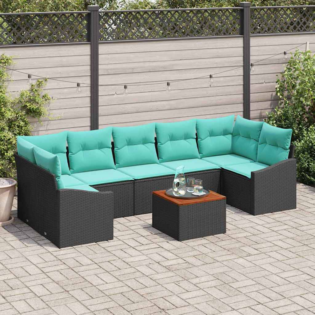 Ensemble de canapé de jardin avec coussin 8 pcs Noir polyrotin - XIOS