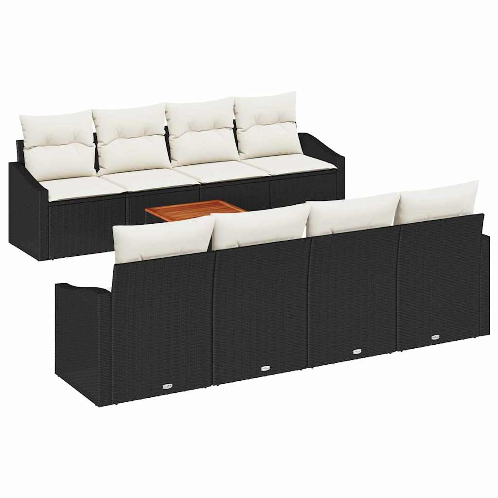 Ensemble de canapé de jardin avec coussin 9 pcs Noir polyrotin - XIOS