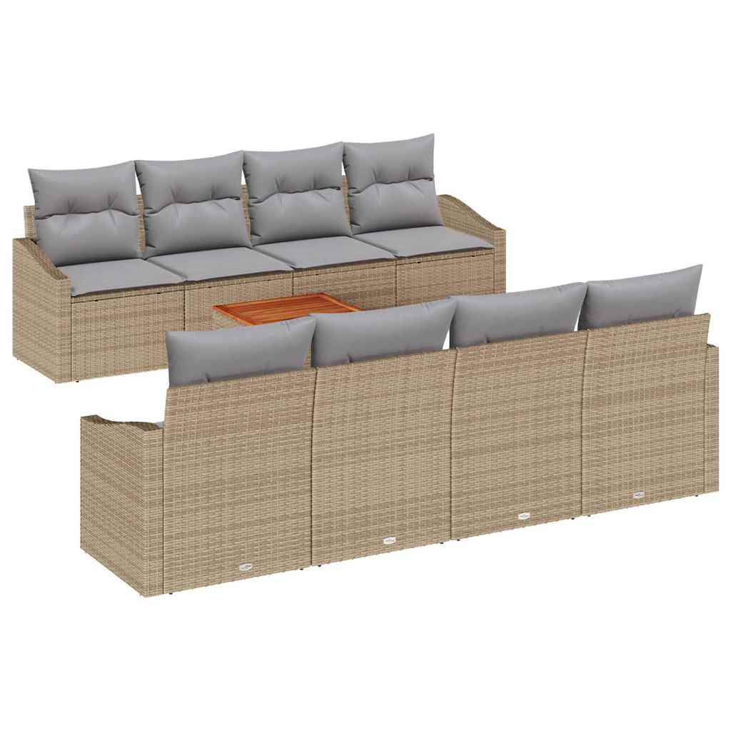 Ensemble de canapé de jardin avec coussin 9 pcs Beige polyrotin