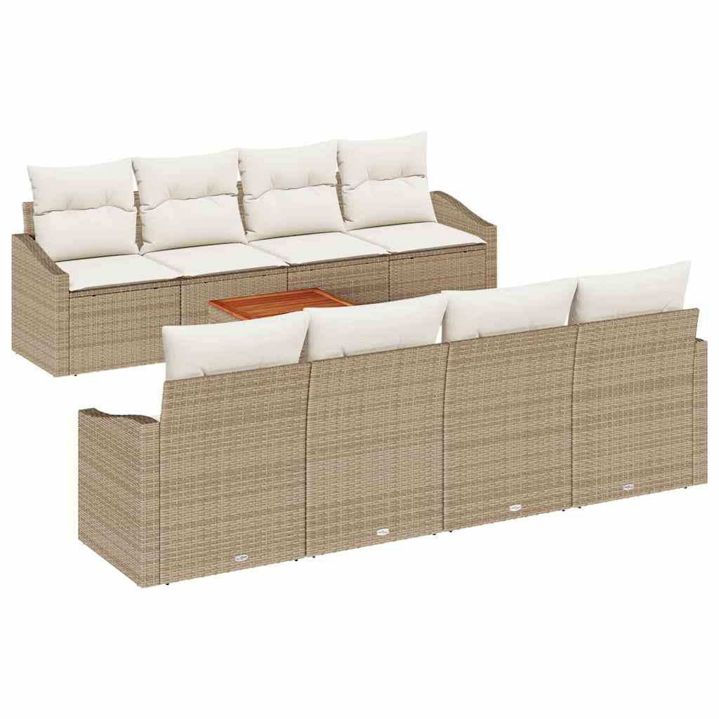 Ensemble de canapé de jardin avec coussin 9 pcs Beige polyrotin