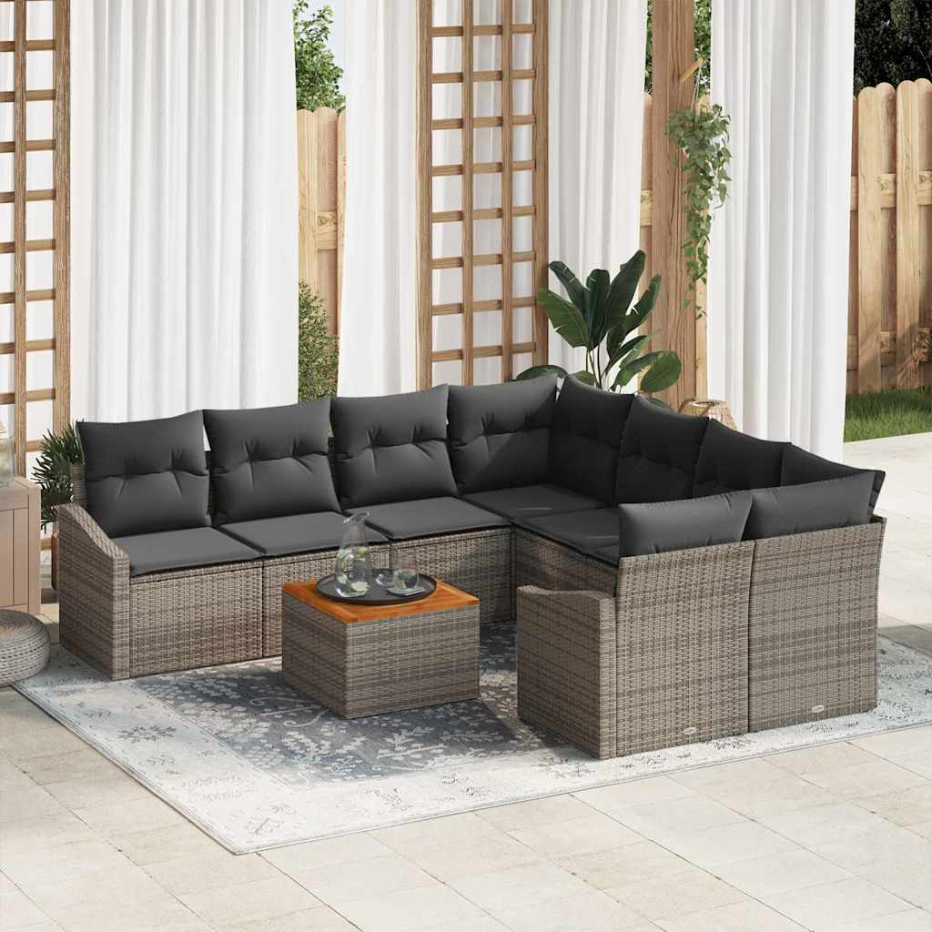 Ensemble de canapé de jardin 9 pc Gris polyrotin