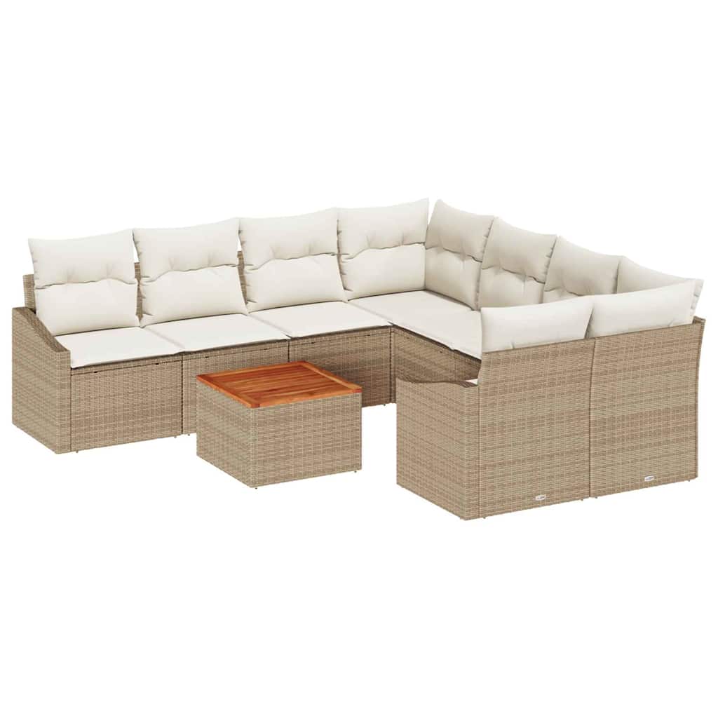 Ensemble de canapé de jardin avec coussin 9 pcs Beige polyrotin