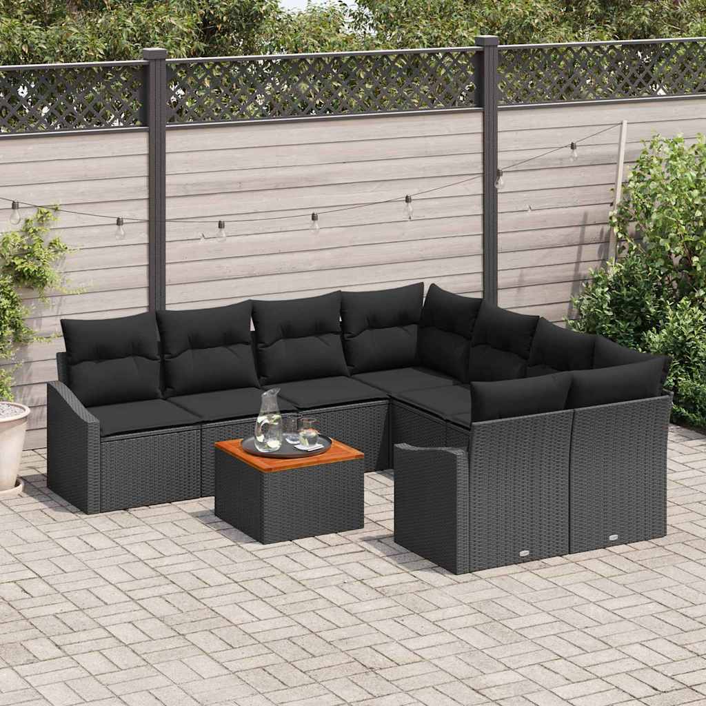 Ensemble de canapé de jardin avec coussin 9 pcs Noir polyrotin