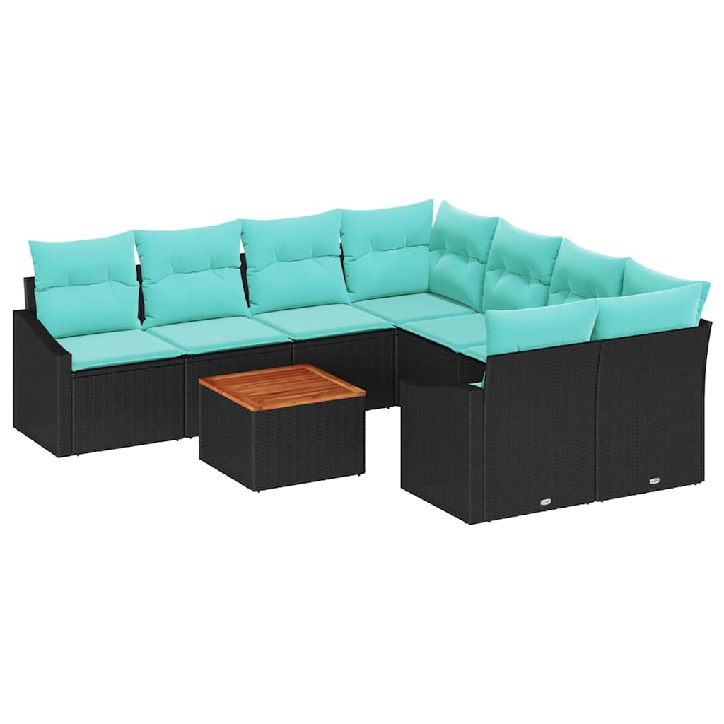 Ensemble de canapé de jardin avec coussin 9 pcs Noir polyrotin