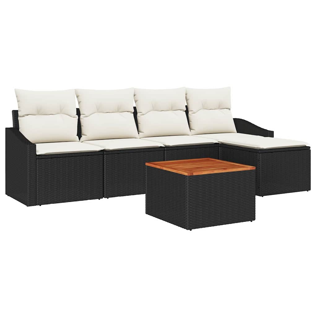 Ensemble de canapé de jardin avec coussin 6 pcs Noir polyrotin