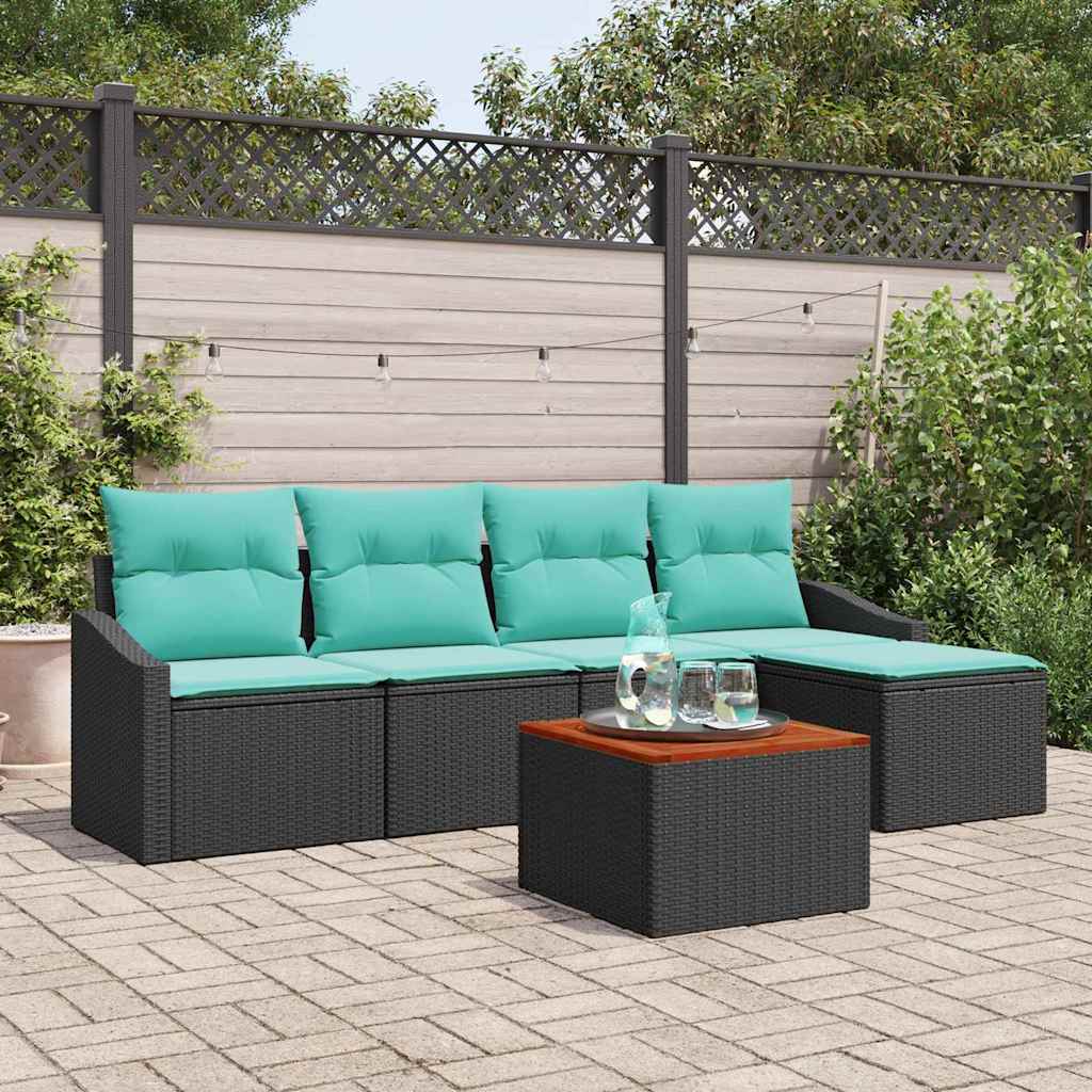 Ensemble de canapé de jardin 6 pc Noir polyrotin