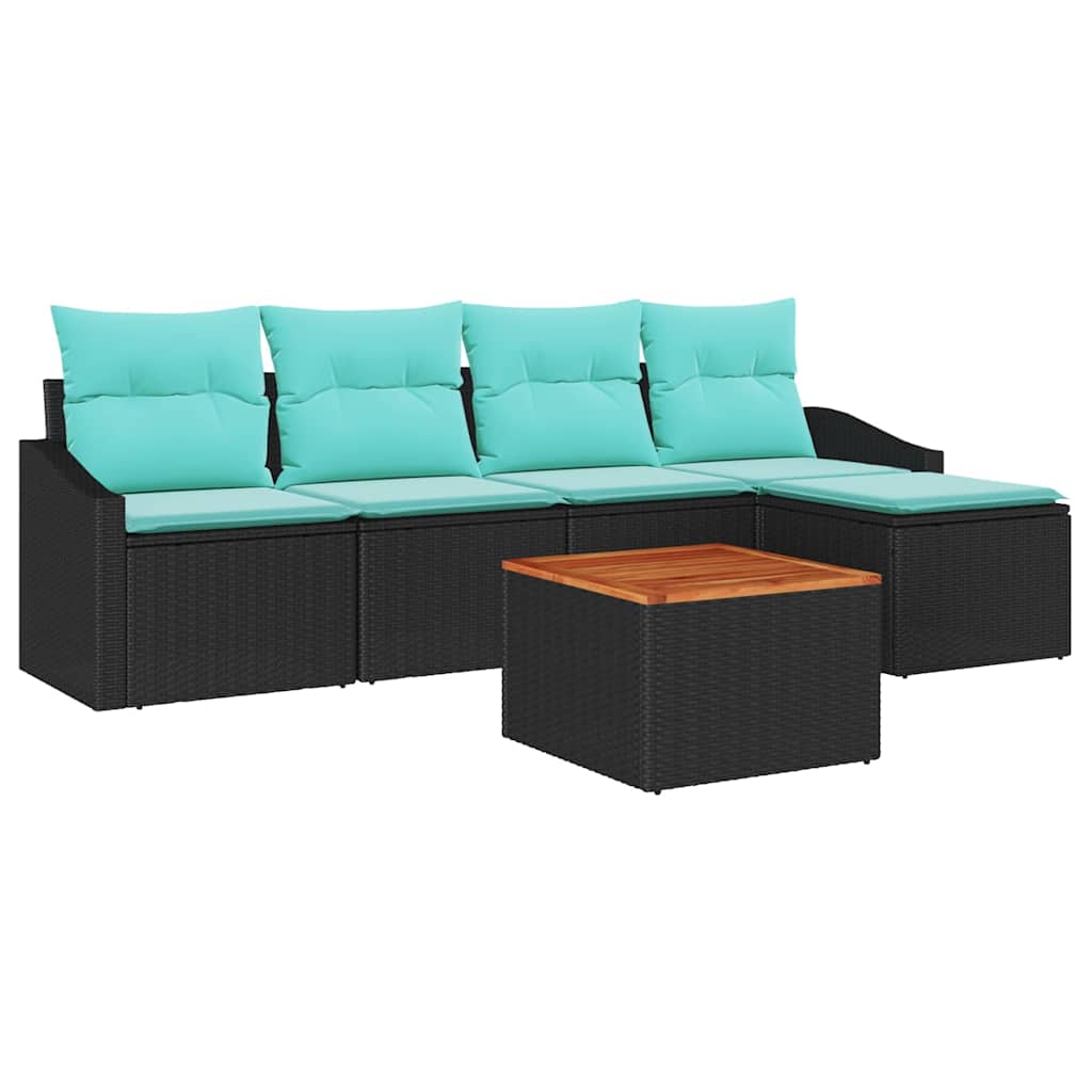 Ensemble de canapé de jardin avec coussin 6 pcs Noir polyrotin