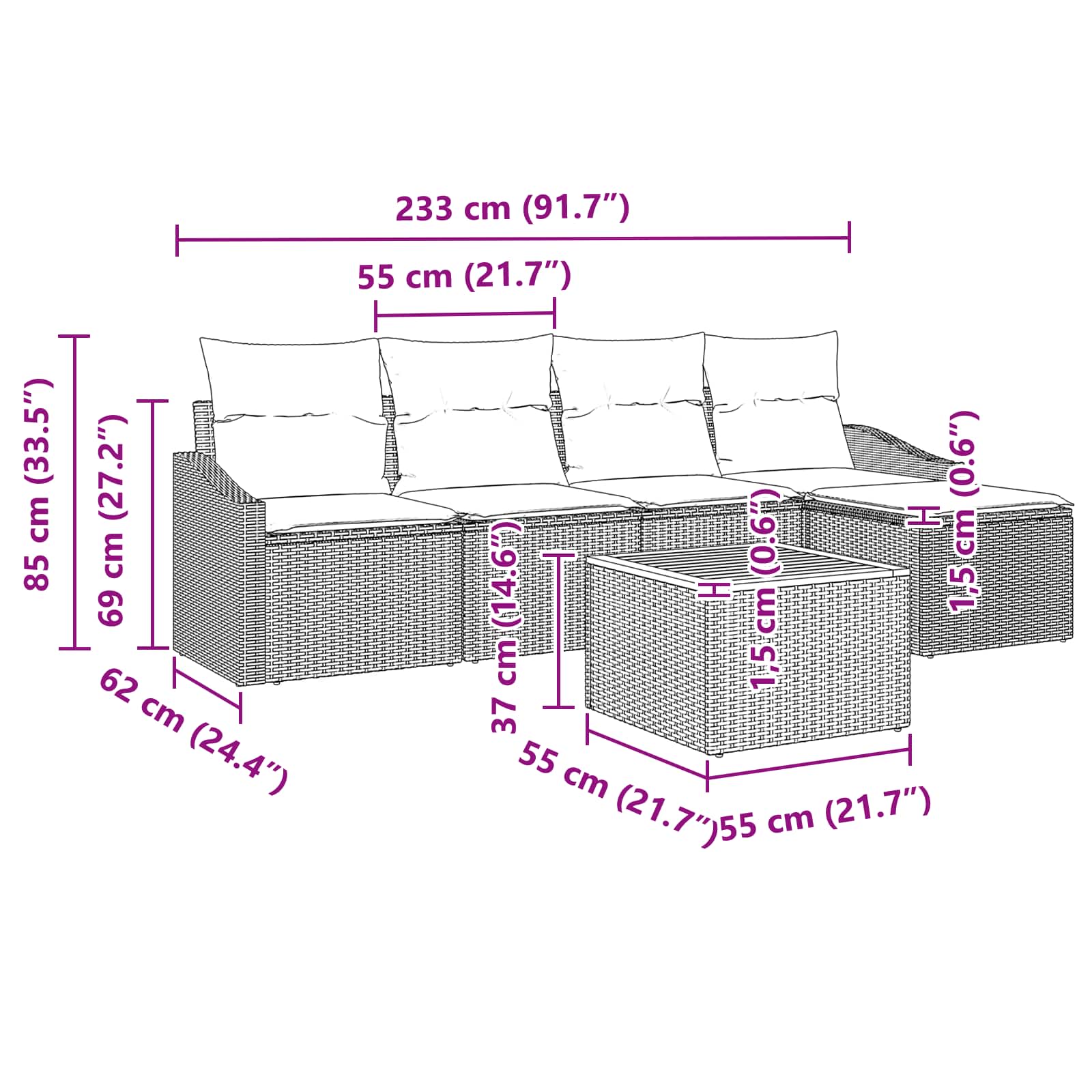 Ensemble de canapé de jardin avec coussin 6 pcs Noir polyrotin