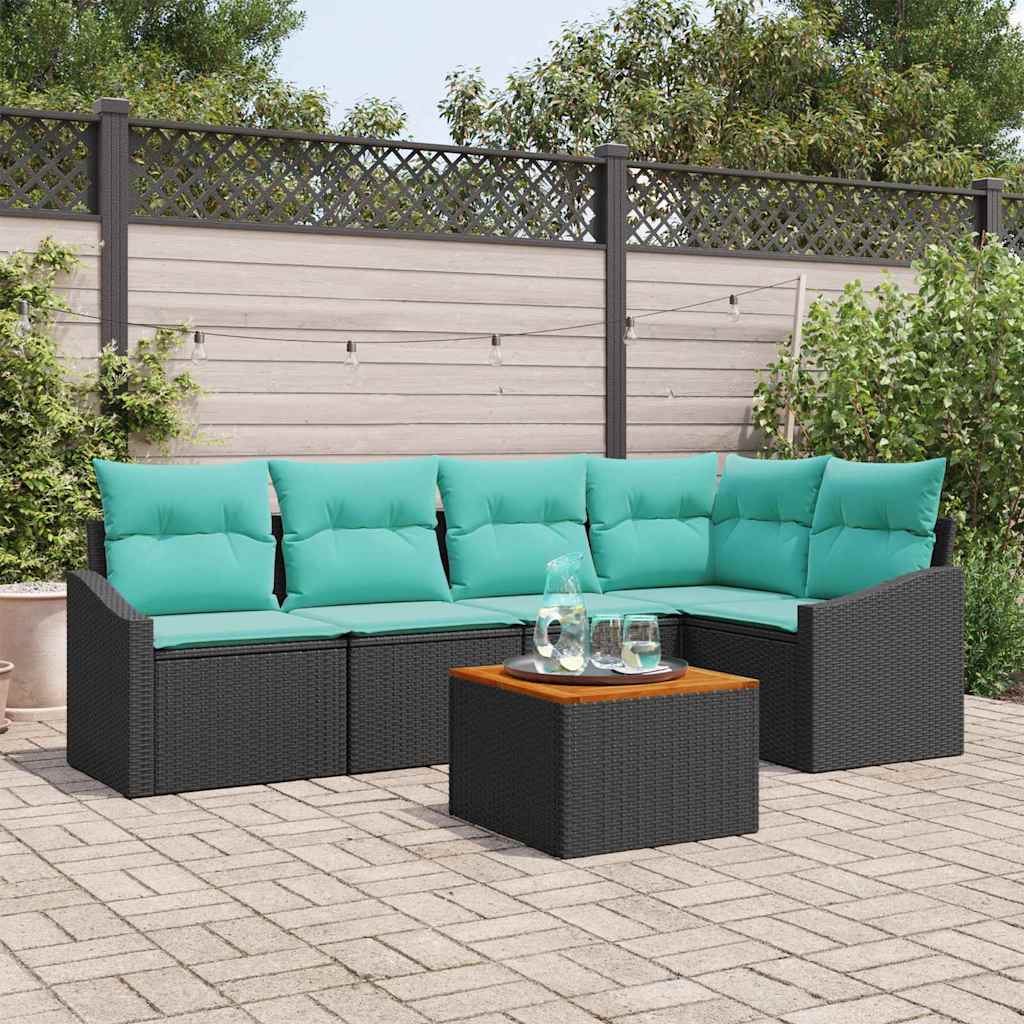 Ensemble de canapé de jardin 6 pc Noir polyrotin