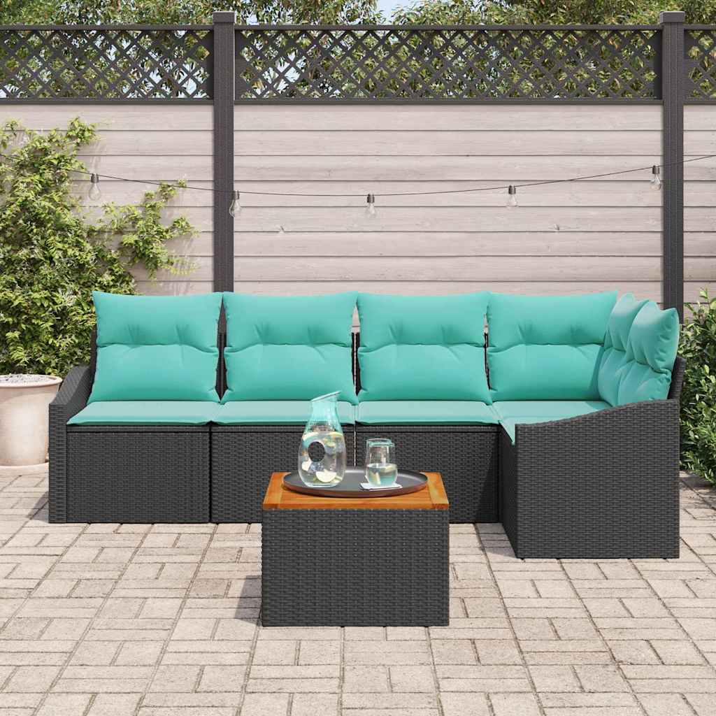 Ensemble de canapé de jardin avec coussin 6 pcs Noir polyrotin