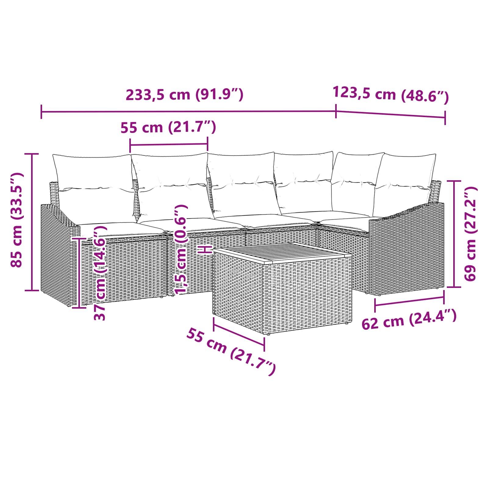 Ensemble de canapé de jardin avec coussin 6 pcs Noir polyrotin