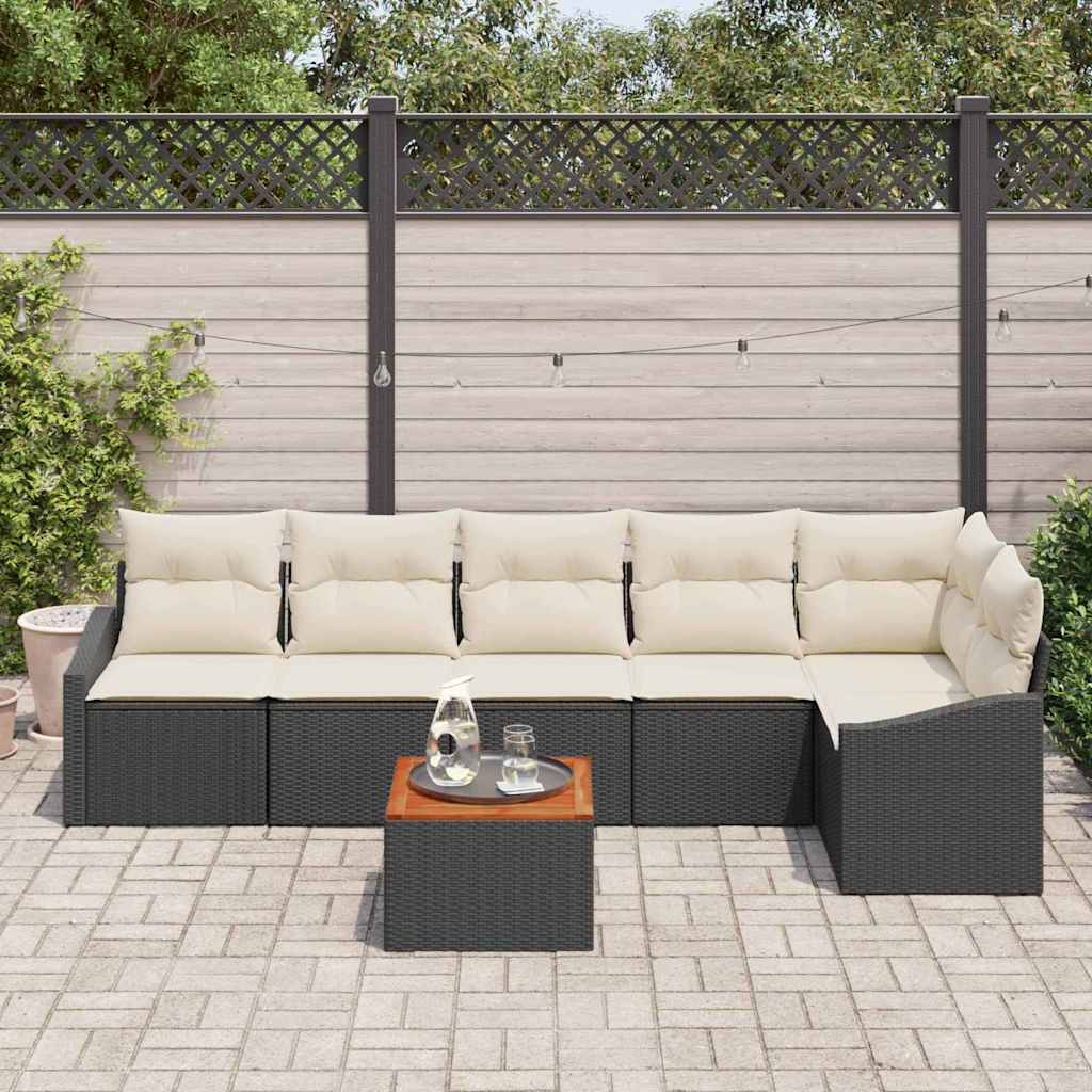 Ensemble de canapé de jardin avec coussin 7 pcs Noir polyrotin