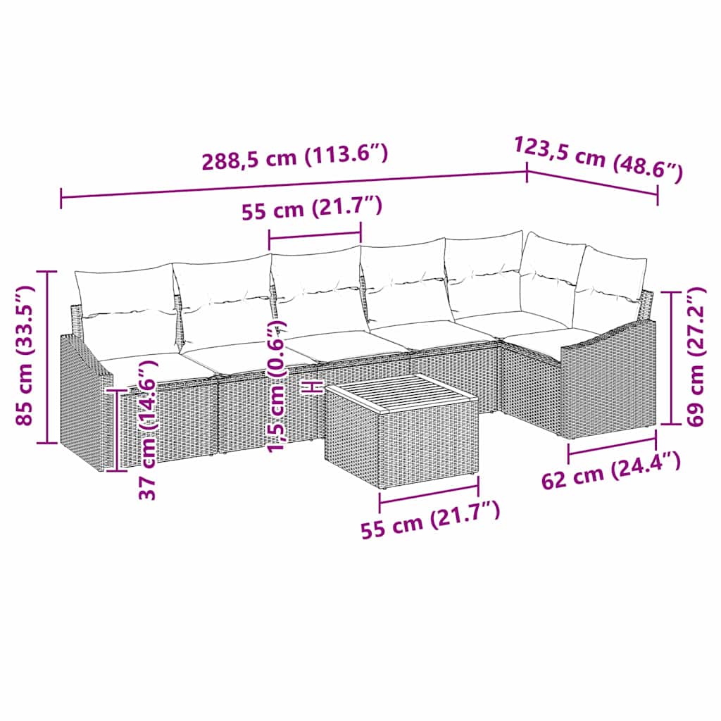 Ensemble de canapé de jardin avec coussin 7 pcs Noir polyrotin