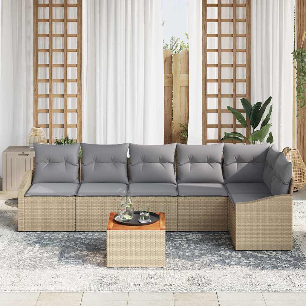 Ensemble de canapé de jardin avec coussin 7 pcs Beige polyrotin