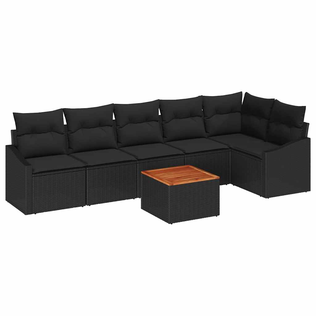 Ensemble de canapé de jardin avec coussin 7 pcs Noir polyrotin