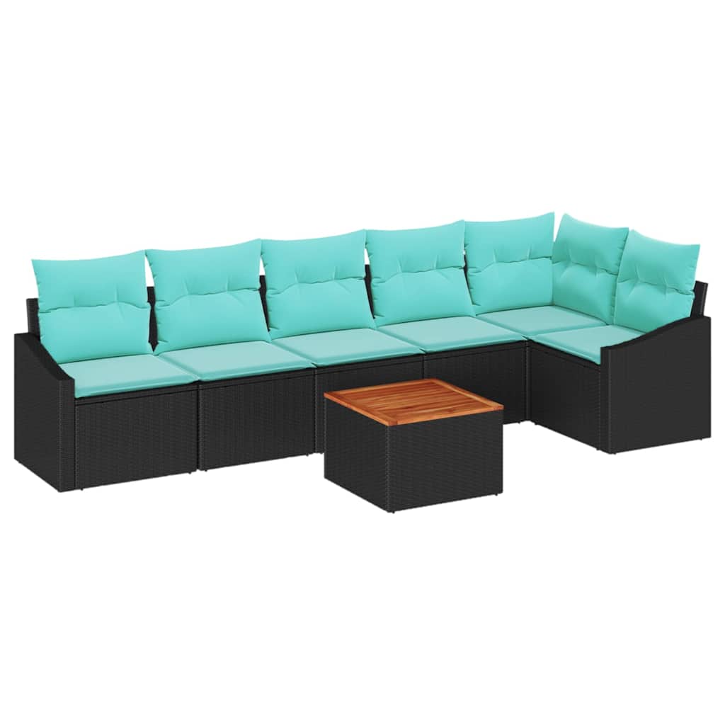 Ensemble de canapé de jardin avec coussin 7 pcs Noir polyrotin