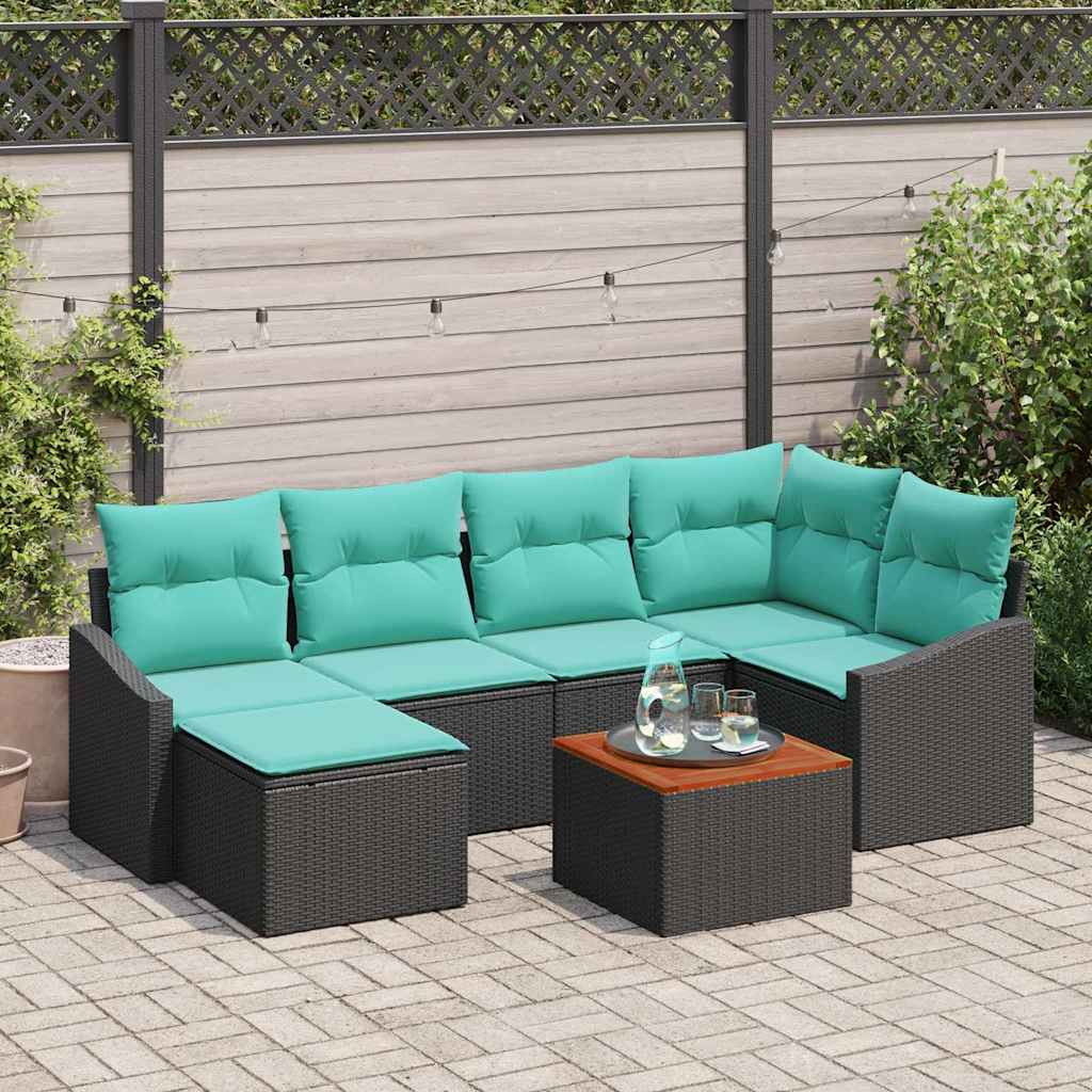 Ensemble de canapé de jardin 7 pc Noir polyrotin