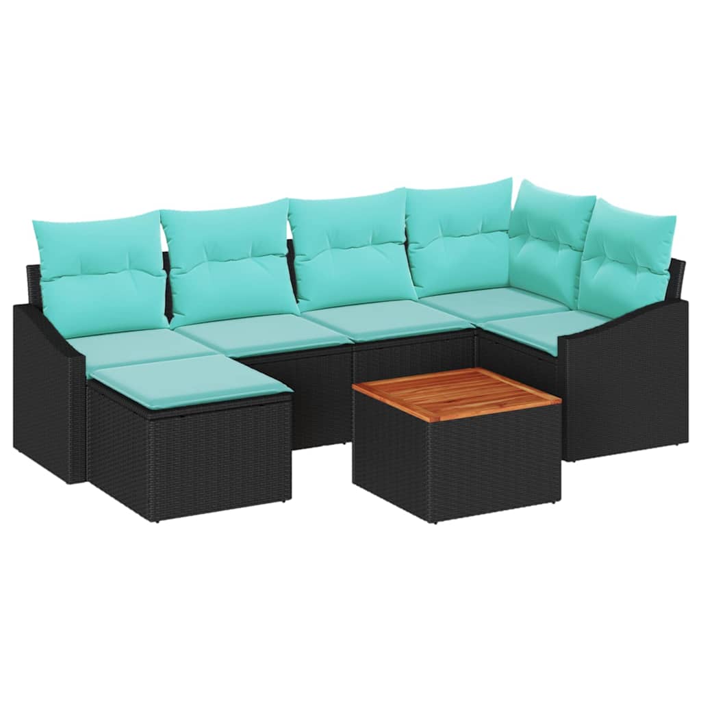 Ensemble de canapé de jardin avec coussin 7 pcs Noir polyrotin