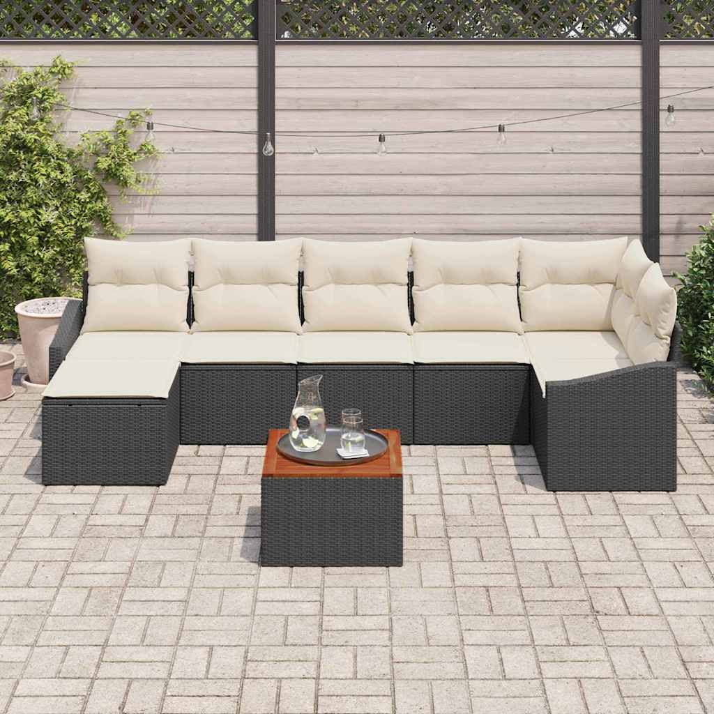 Ensemble de canapé de jardin avec coussin 8 pcs Noir polyrotin
