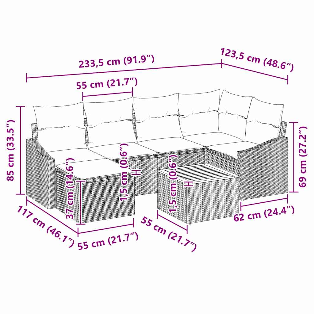 Ensemble de canapé de jardin avec coussin 8 pcs Beige polyrotin