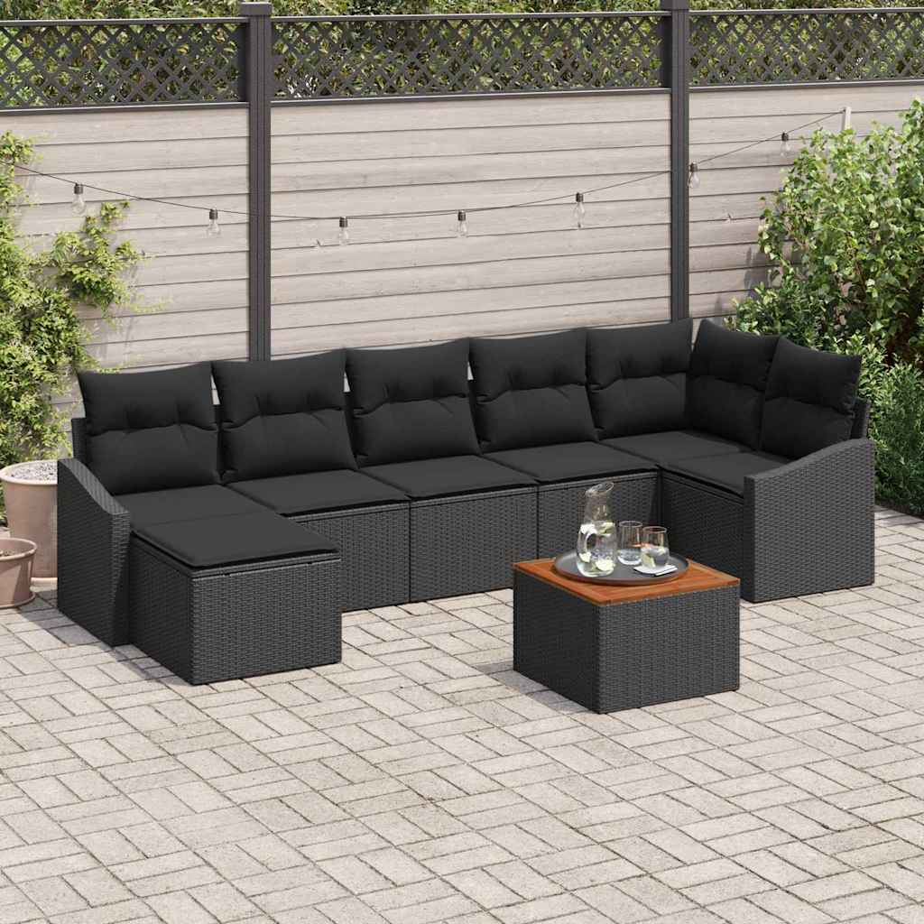 Ensemble de canapé de jardin avec coussin 8 pcs Noir polyrotin