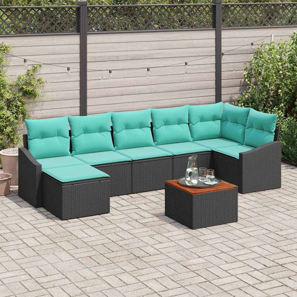 Ensemble de canapé de jardin avec coussin 8 pcs Noir polyrotin