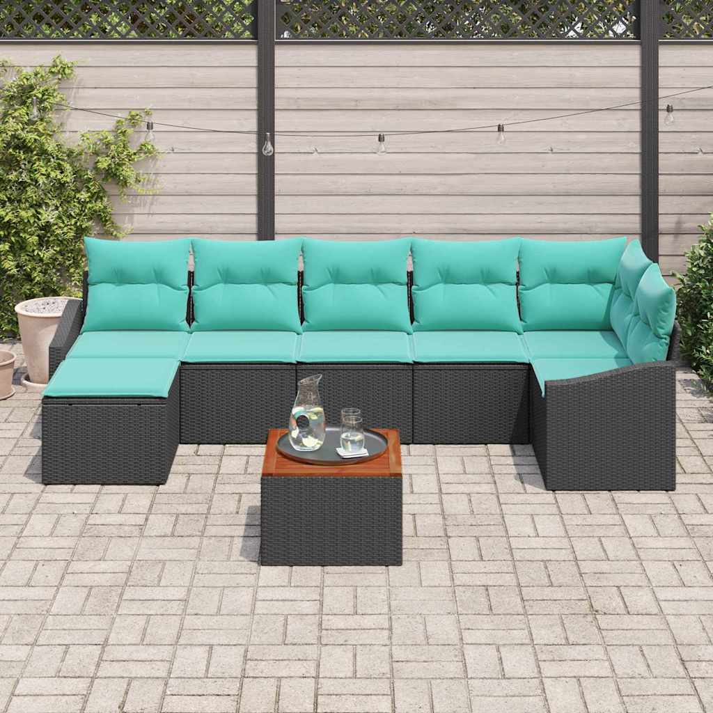 Ensemble de canapé de jardin avec coussin 8 pcs Noir polyrotin
