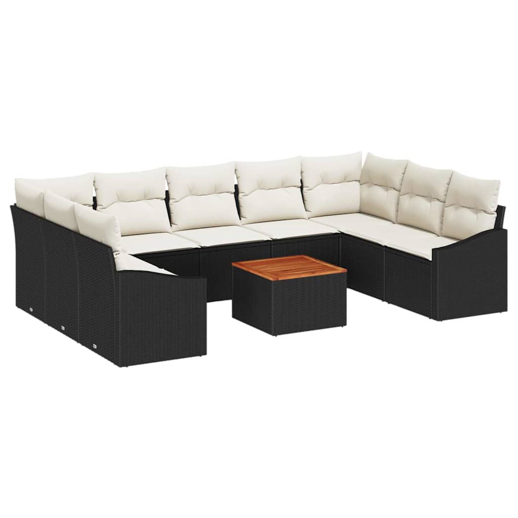 Ensemble de canapé de jardin avec coussin 10 pcs Noir polyrotin