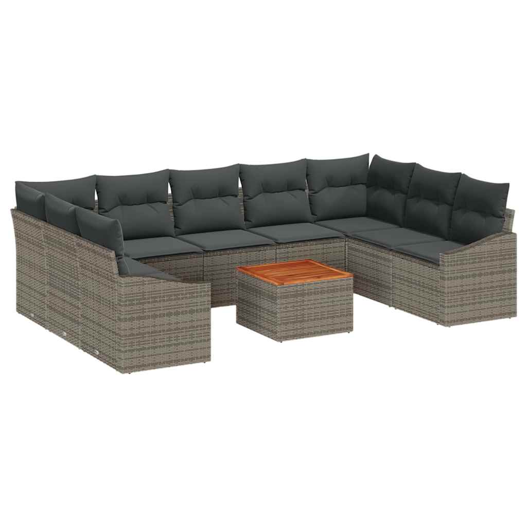 Ensemble de canapé de jardin avec coussin 10 pcs Gris polyrotin