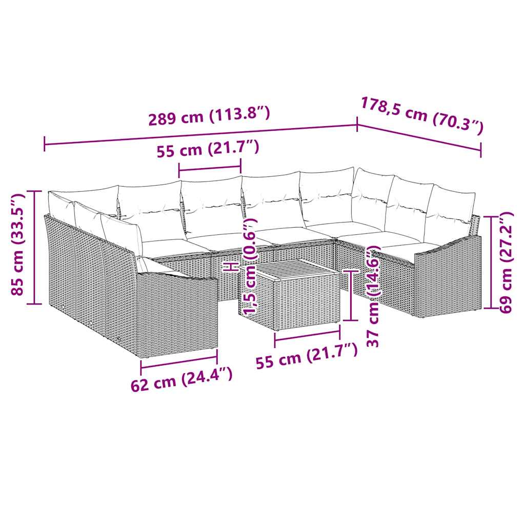 Ensemble de canapé de jardin avec coussin 10 pcs Gris polyrotin
