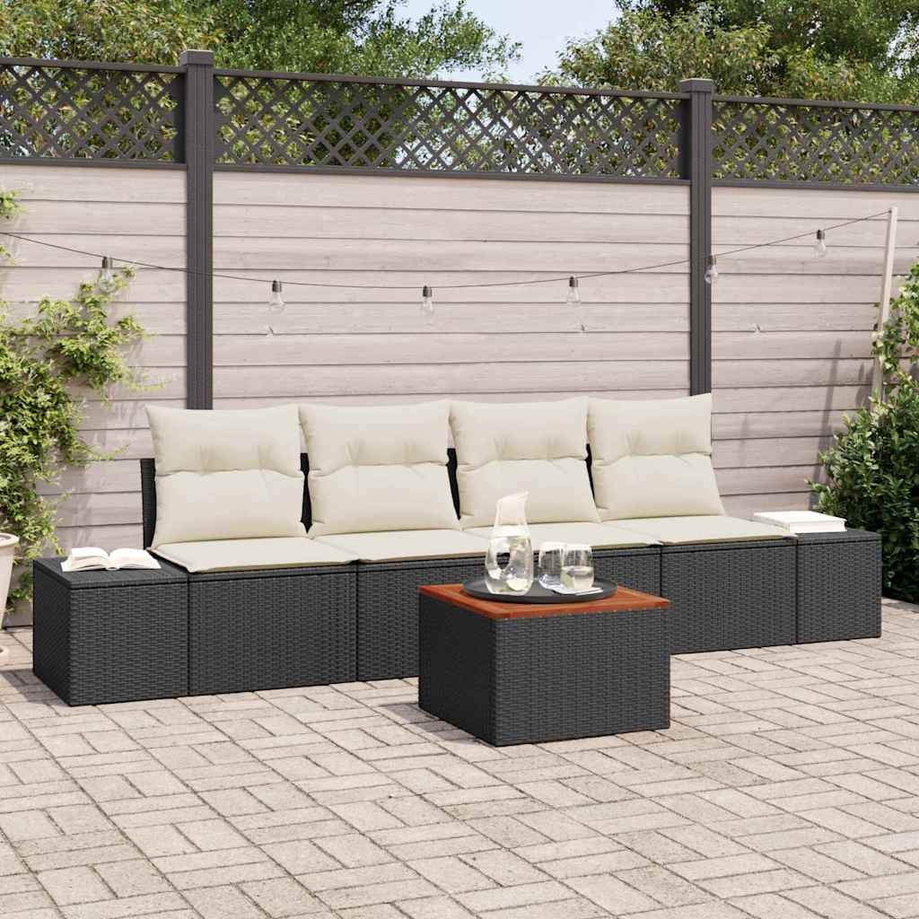 Ensemble de canapé de jardin avec coussin 5 pcs Noir polyrotin
