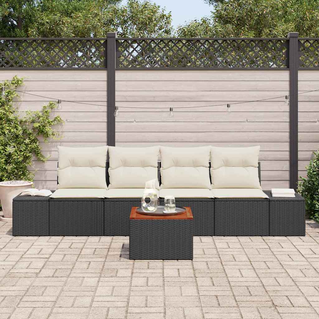 Ensemble de canapé de jardin avec coussin 5 pcs Noir polyrotin