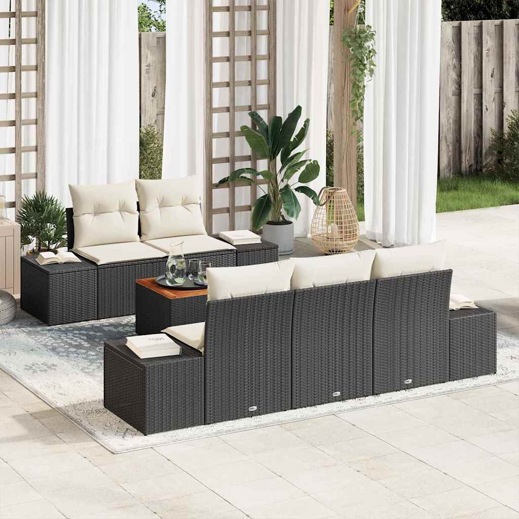 Ensemble de canapé de jardin avec coussin 6 pcs Noir polyrotin