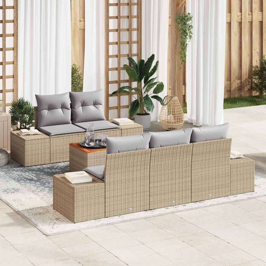 Ensemble de canapé de jardin avec coussin 6 pcs Beige polyrotin - XIOS