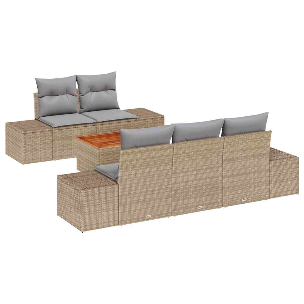 Ensemble de canapé de jardin avec coussin 6 pcs Beige polyrotin - XIOS