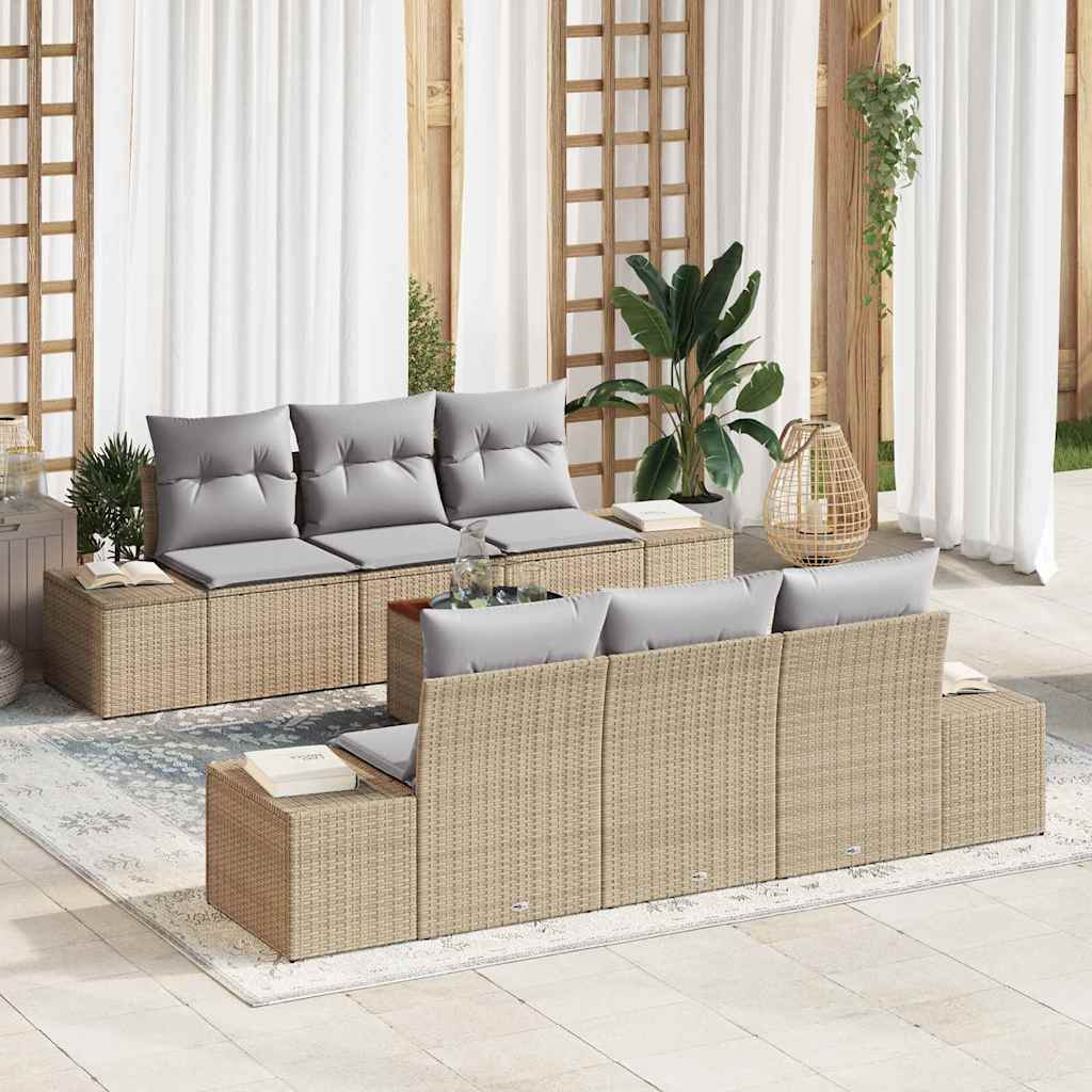 Ensemble de canapé de jardin avec coussin 7 pcs Beige polyrotin