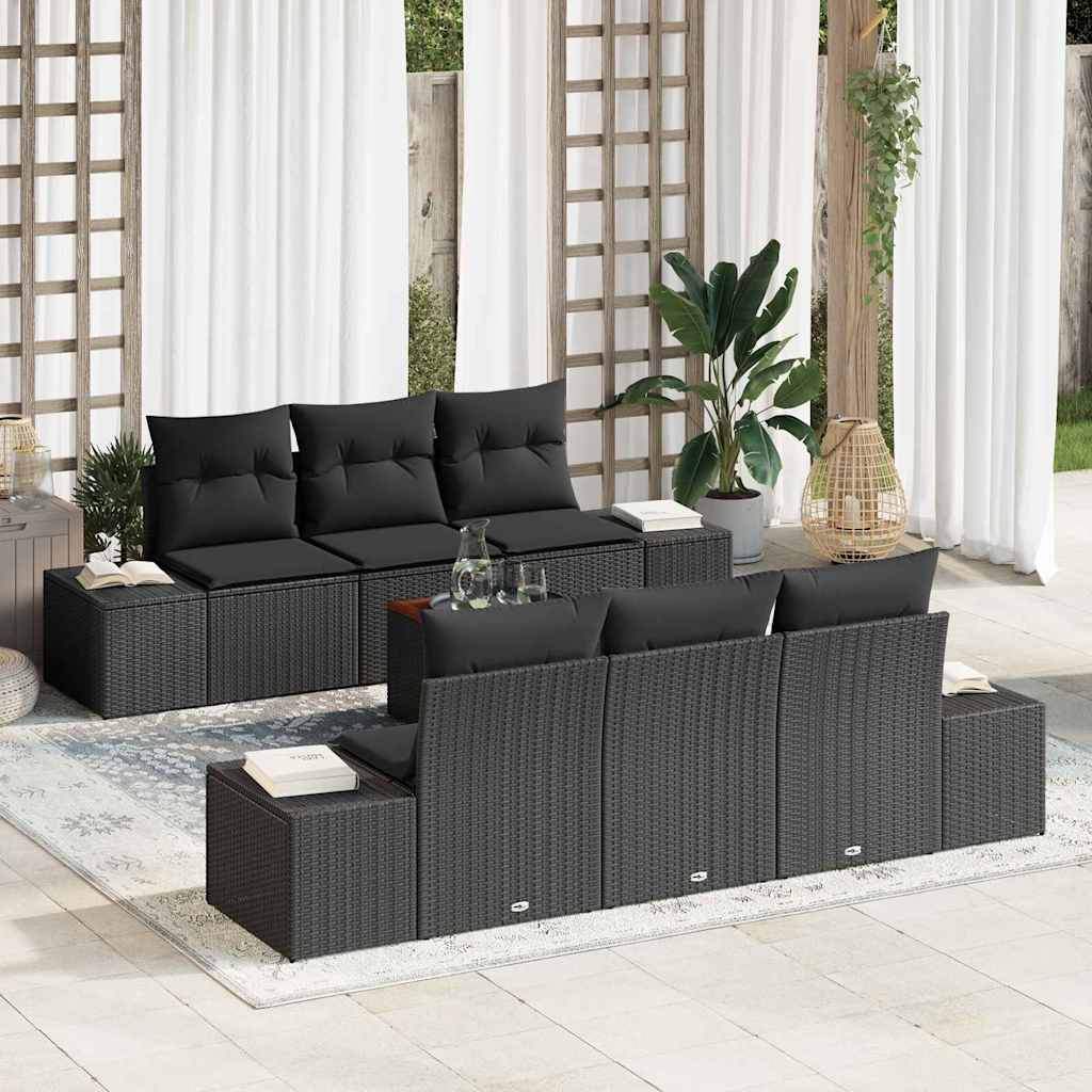 Ensemble de canapé de jardin 7 pc Noir polyrotin