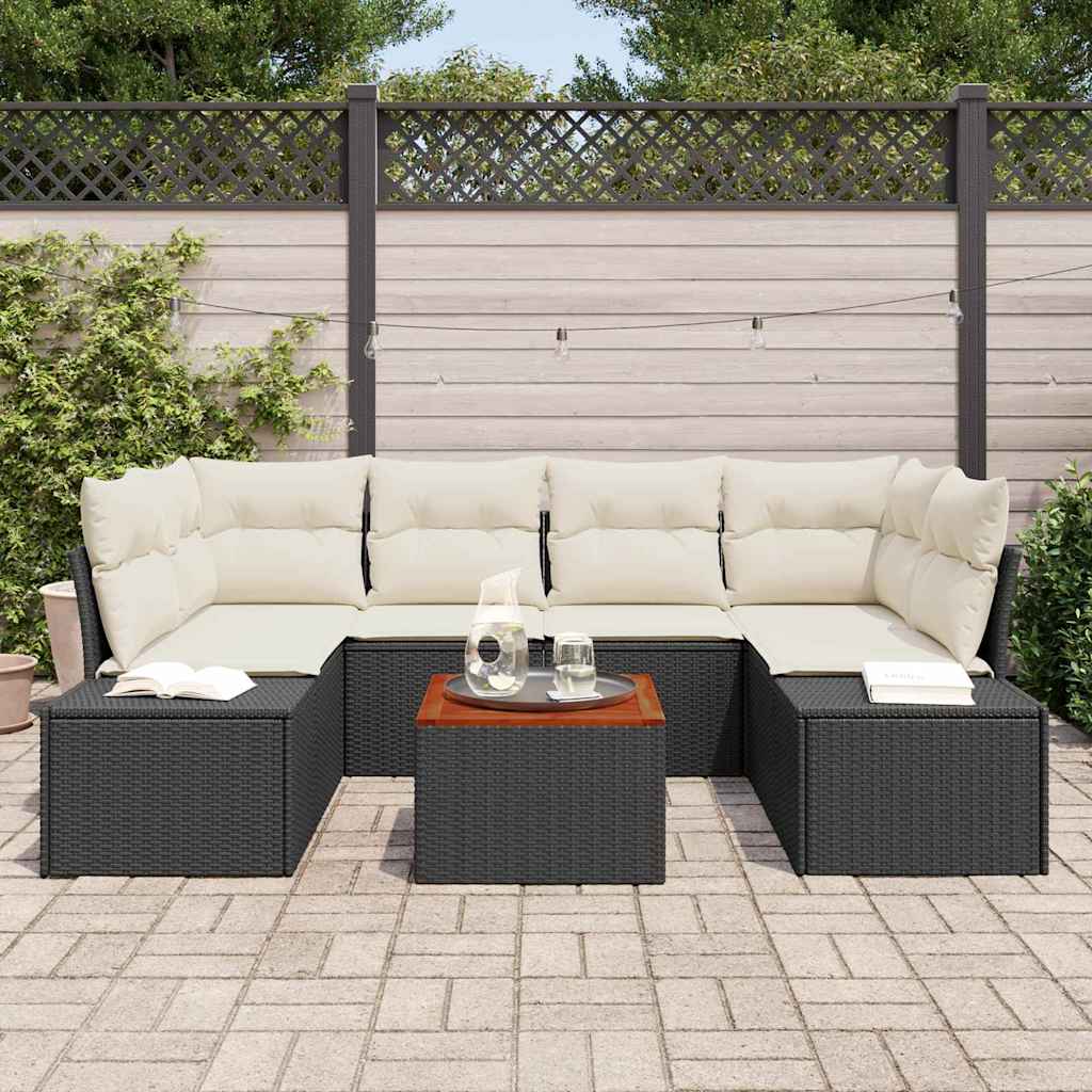 Ensemble de canapé de jardin avec coussin 7 pcs Noir polyrotin