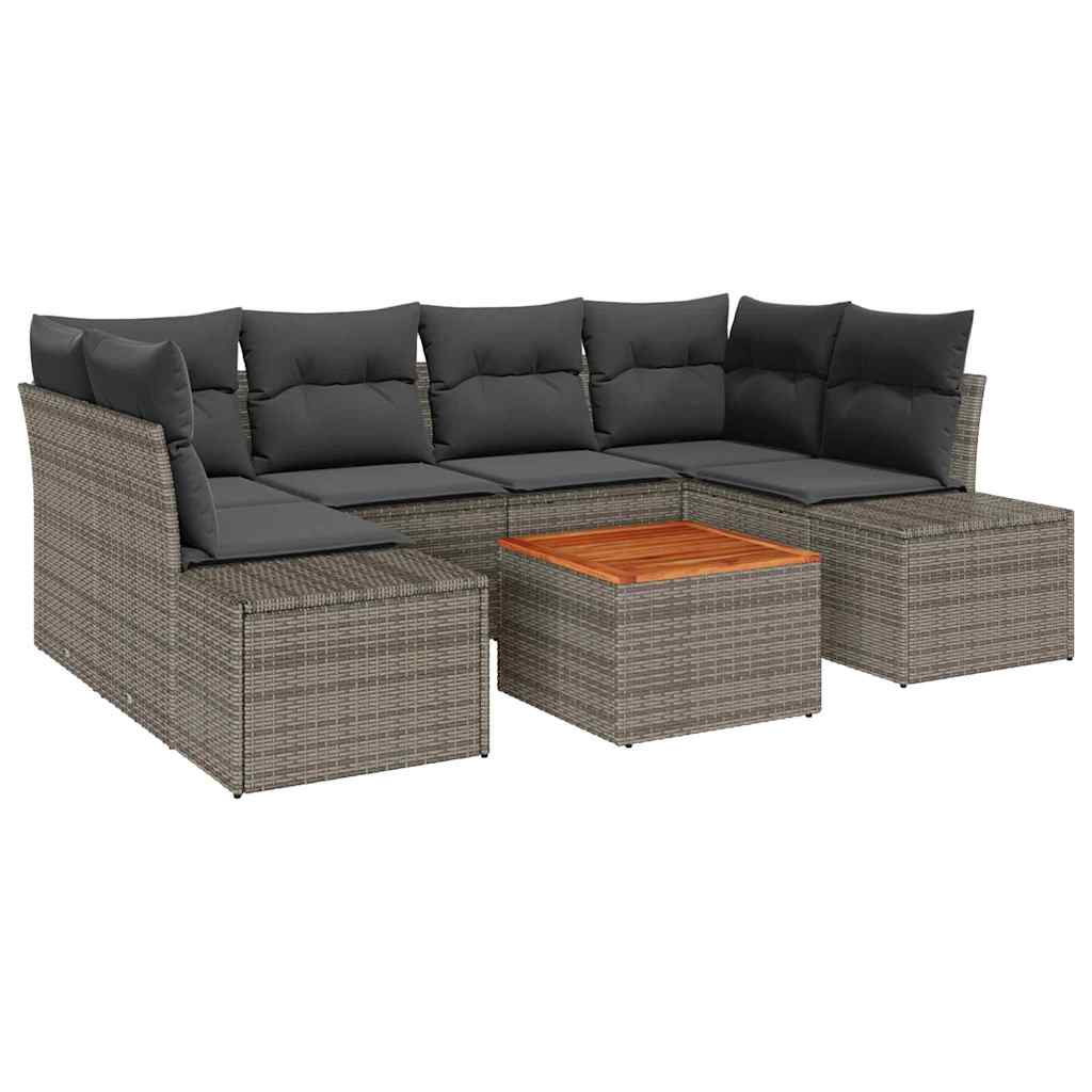 Ensemble de canapé de jardin avec coussin 7 pcs Gris polyrotin