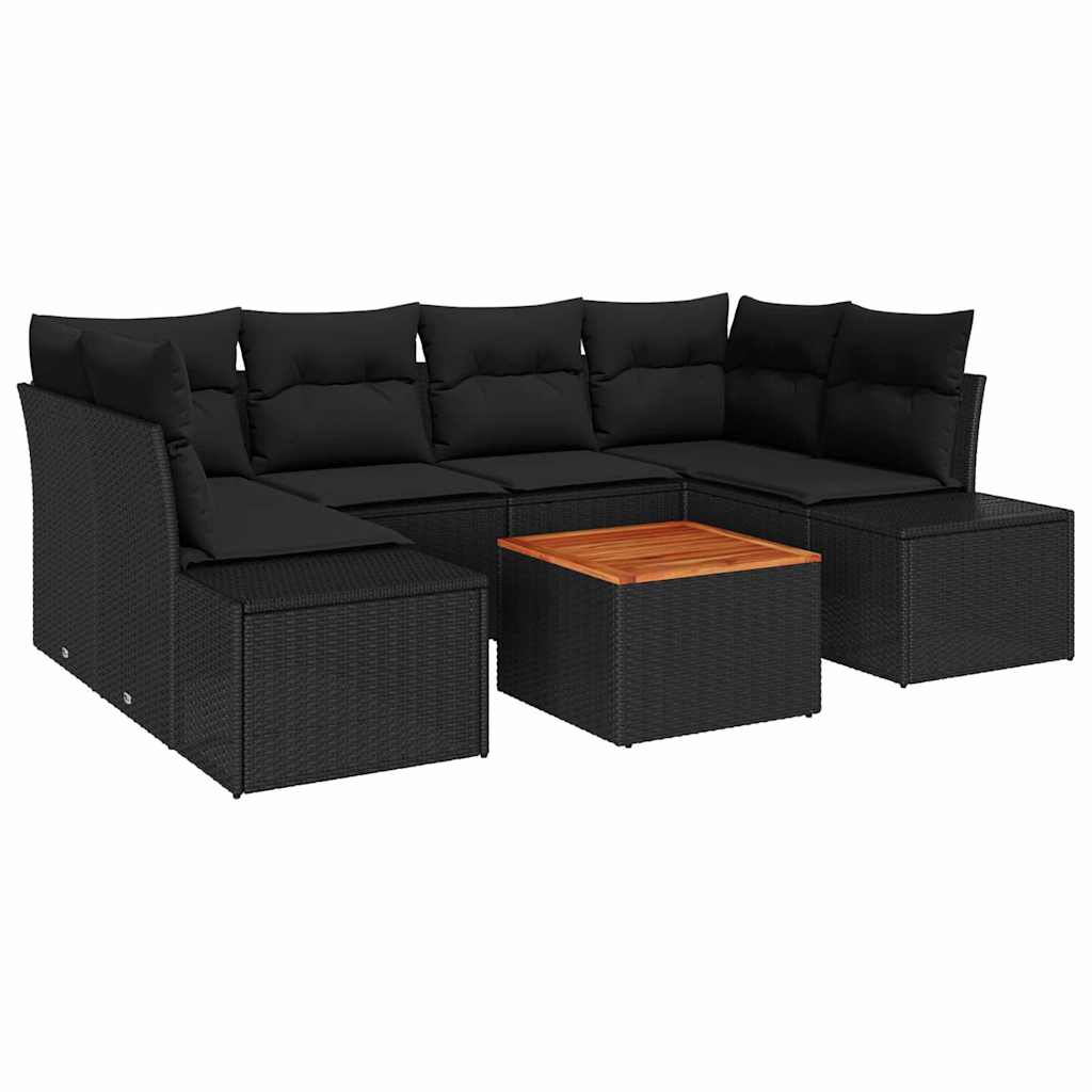 Ensemble de canapé de jardin 7 pc Noir polyrotin
