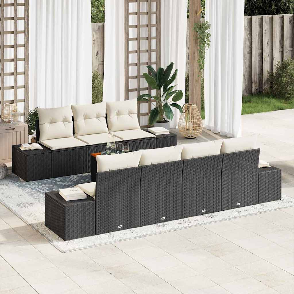 Ensemble de canapé de jardin avec coussin 8 pcs Noir polyrotin