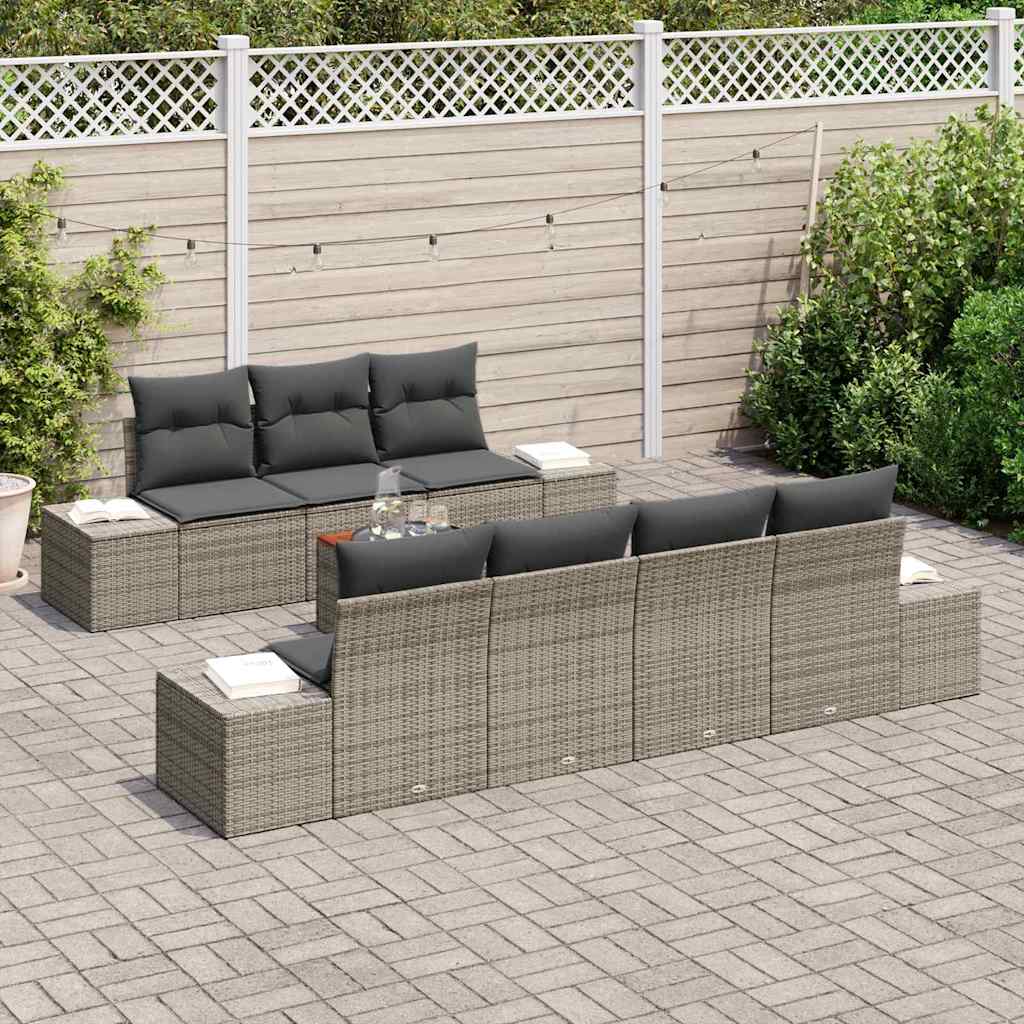 Ensemble de canapé de jardin avec coussin 8 pcs Gris polyrotin