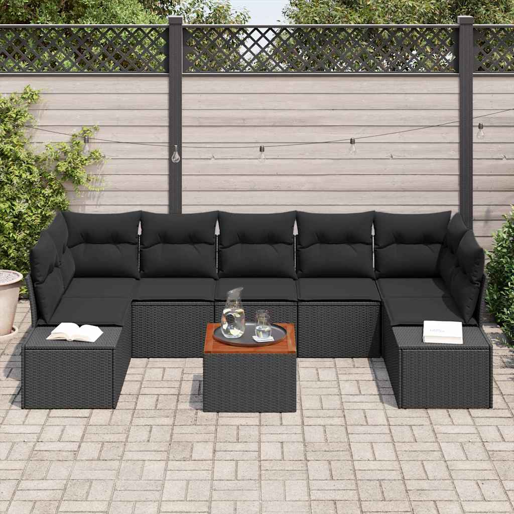 Ensemble de canapé de jardin avec coussin 8 pcs Noir polyrotin