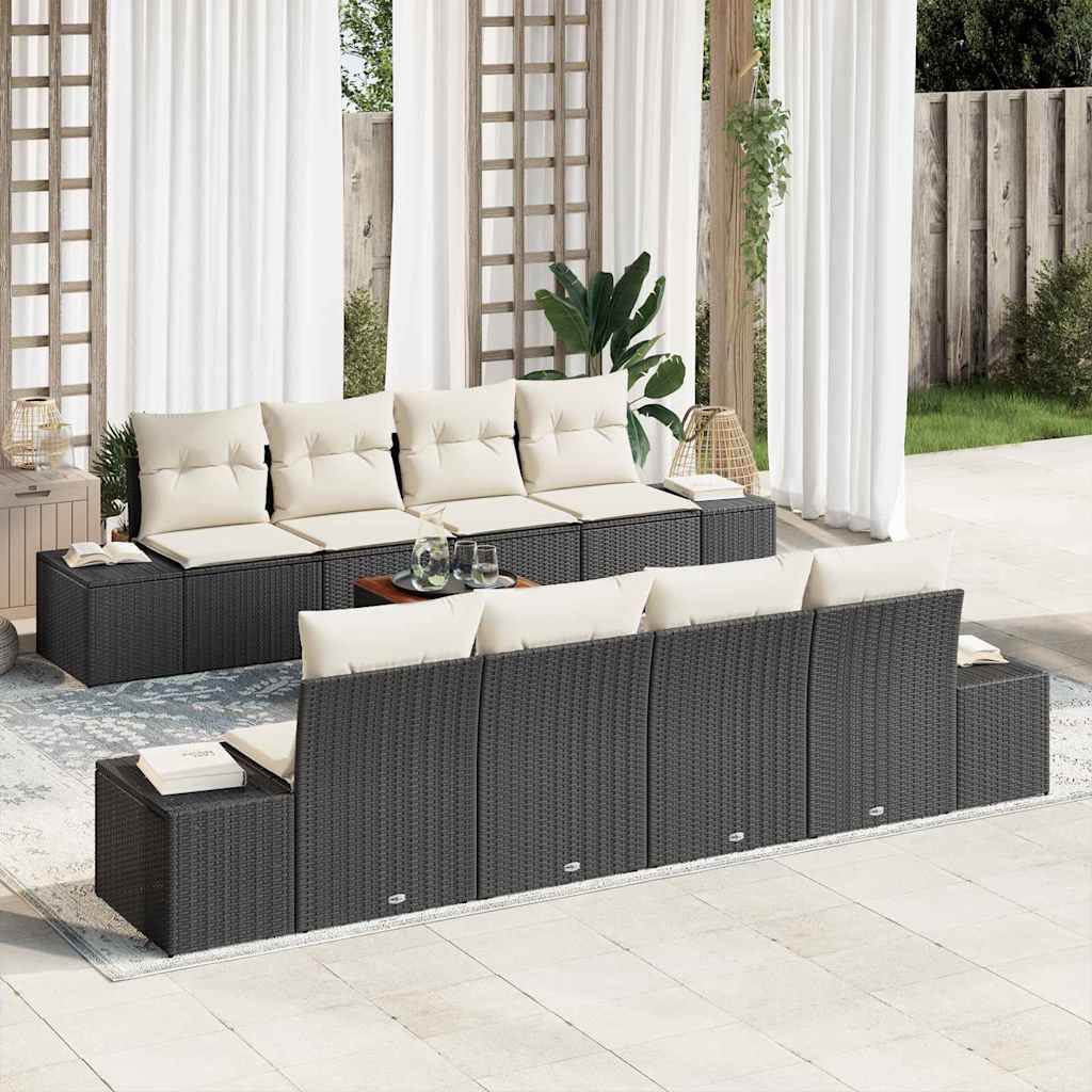 Ensemble de canapé de jardin avec coussin 9 pcs Noir polyrotin