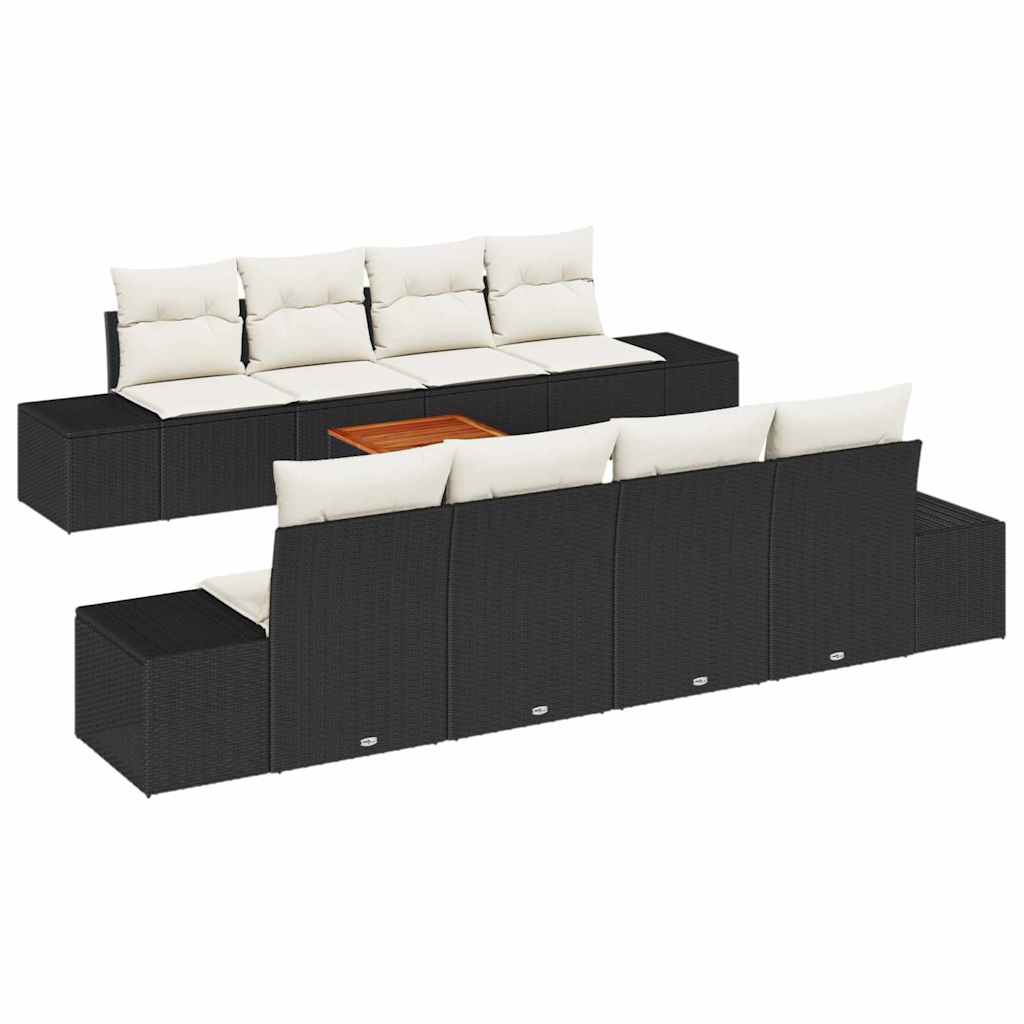 Ensemble de canapé de jardin avec coussin 9 pcs Noir polyrotin