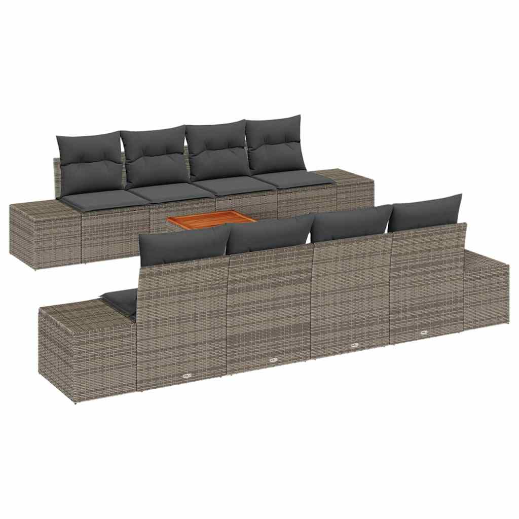 Ensemble de canapé de jardin avec coussin 9 pcs Gris polyrotin